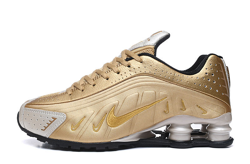 Newest Nike Shox R4 Gold Silver